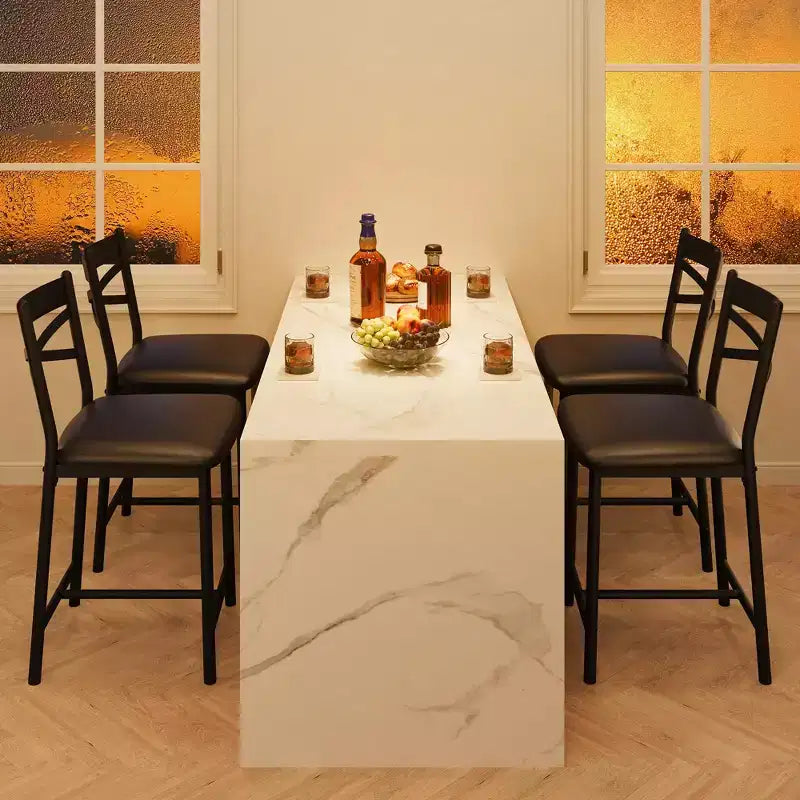 Juego de 2 Taburetes de Barra de Altura de Mostrador, Asientos Tapizados de Cuero PU con Estructura Metálica en X, Elegantes Sillas para Isla de Cocina y Comedor