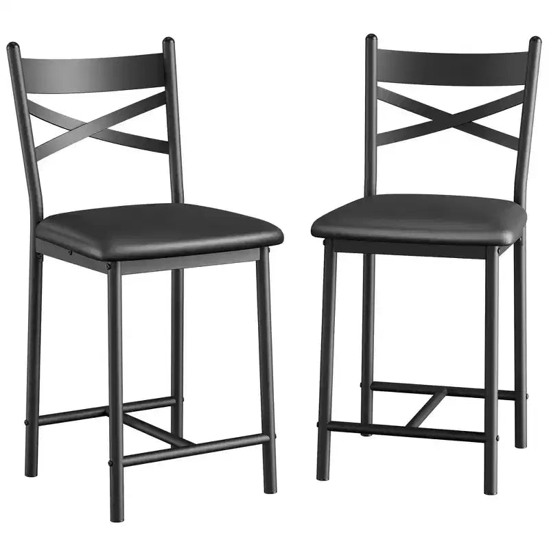 Juego de 2 Taburetes de Barra de Altura de Mostrador, Asientos Tapizados de Cuero PU con Estructura Metálica en X, Elegantes Sillas para Isla de Cocina y Comedor