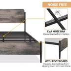 Estructura de cama metálica tamaño queen, cabecera de madera curvada, almacenamiento debajo de la cama, soporte de láminas de acero, no se necesita somier