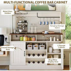 Mueble de cafetería estilo casa de campo de 47", MDF con tomas de corriente, botellero, negro