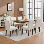 Juego de 4 sillas de comedor tapizadas, sillas Parsons con botones y patas de madera, sillas auxiliares de tela para comedor, cocina, casa de campo, hotel, beige
