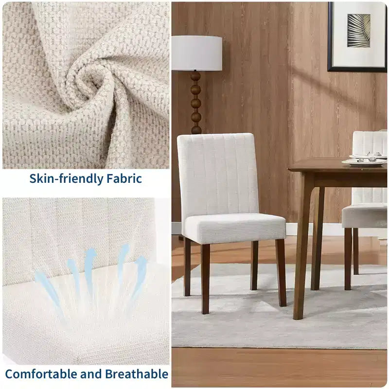 Juego de 4 sillas de comedor tapizadas, sillas Parsons con botones y patas de madera, sillas auxiliares de tela para comedor, cocina, casa de campo, hotel, beige