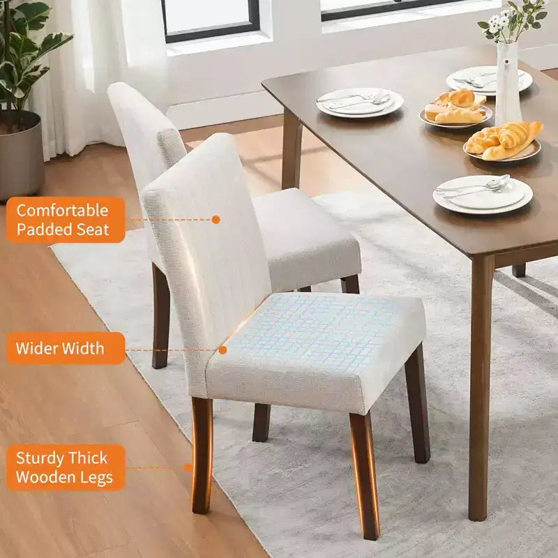 Juego de 4 sillas de comedor tapizadas, sillas Parsons con botones y patas de madera, sillas auxiliares de tela para comedor, cocina, casa de campo, hotel, beige