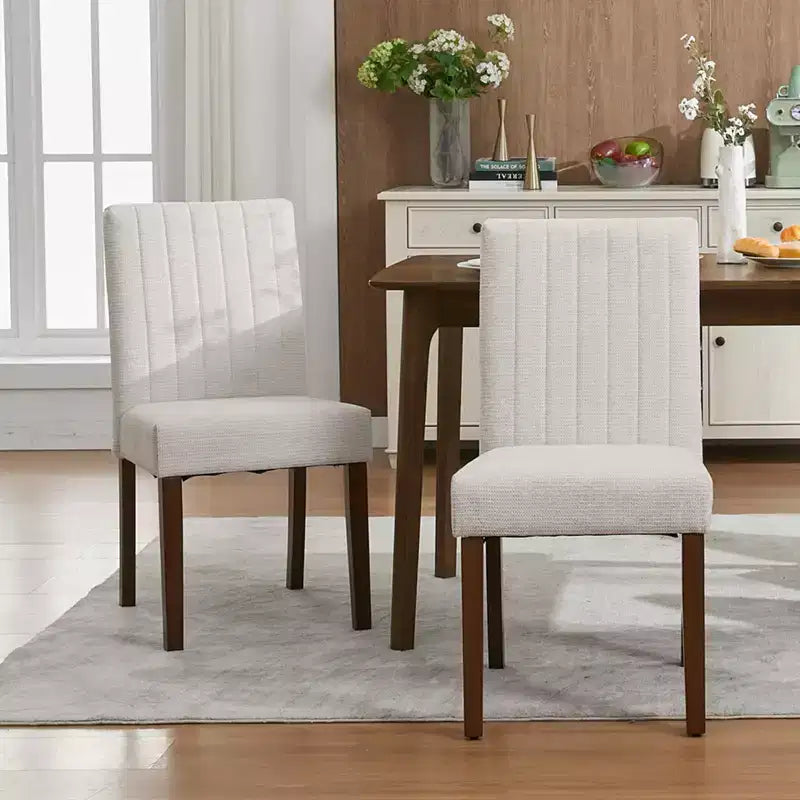 Juego de 4 sillas de comedor tapizadas, sillas Parsons con botones y patas de madera, sillas auxiliares de tela para comedor, cocina, casa de campo, hotel, beige