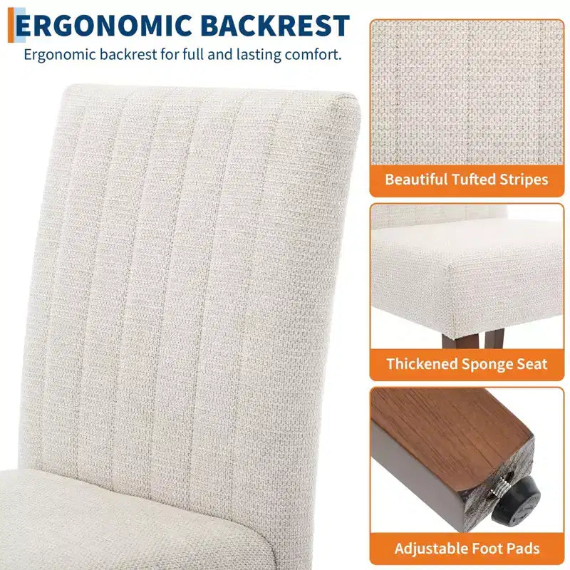 Juego de 4 sillas de comedor tapizadas, sillas Parsons con botones y patas de madera, sillas auxiliares de tela para comedor, cocina, casa de campo, hotel, beige