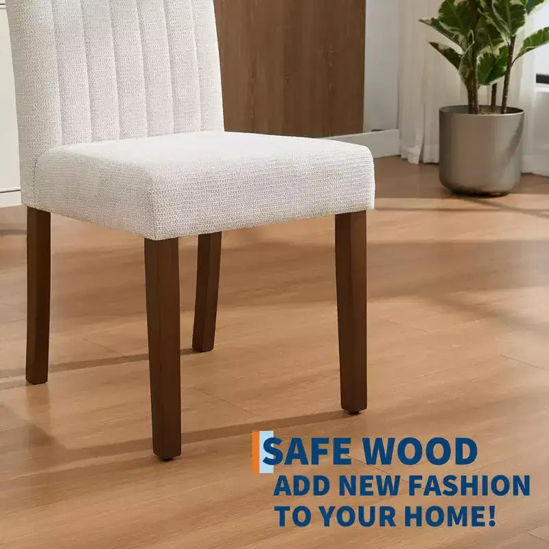 Juego de 4 sillas de comedor tapizadas, sillas Parsons con botones y patas de madera, sillas auxiliares de tela para comedor, cocina, casa de campo, hotel, beige