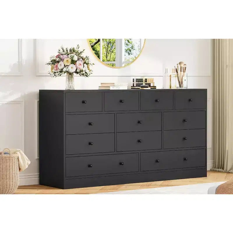 Cómoda de 12 cajones para dormitorio, mueble de almacenamiento grande, soporte de TV, cómoda de madera, para sala de estar, pasillo
