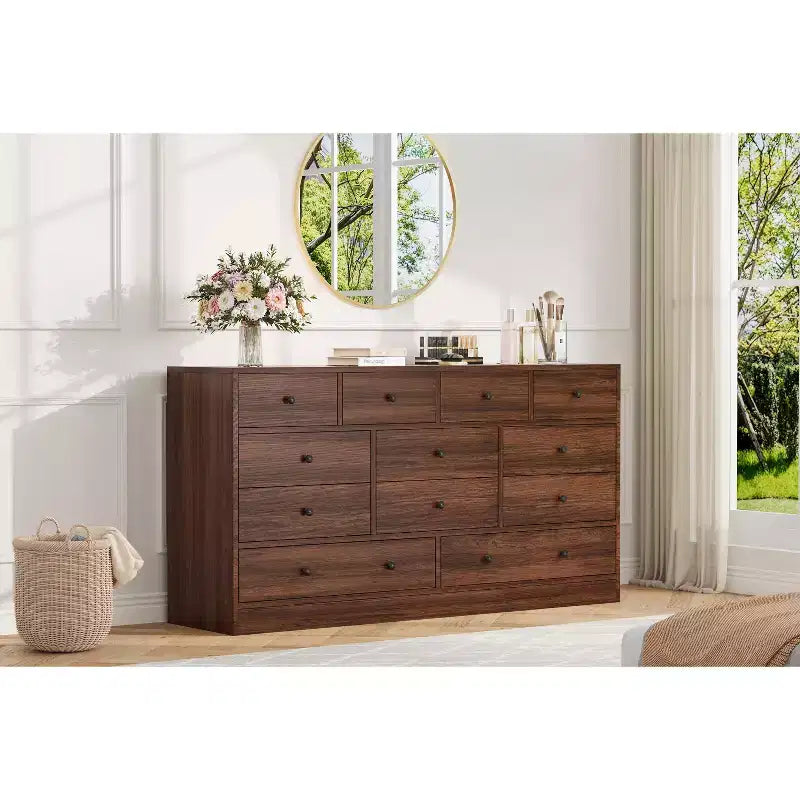 Cómoda de 12 cajones para dormitorio, mueble de almacenamiento grande, soporte de TV, cómoda de madera, para sala de estar, pasillo