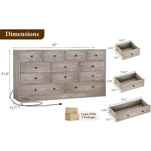 Cómoda de 12 cajones para dormitorio, mueble de almacenamiento grande, soporte de TV, cómoda de madera, para sala de estar, pasillo