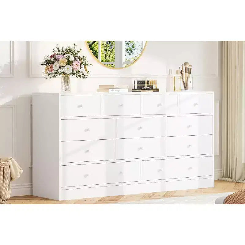 Cómoda de 12 cajones para dormitorio, mueble de almacenamiento grande, soporte de TV, cómoda de madera, para sala de estar, pasillo