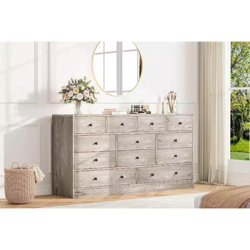 Cómoda de 12 cajones para dormitorio, mueble de almacenamiento grande, soporte de TV, cómoda de madera, para sala de estar, pasillo