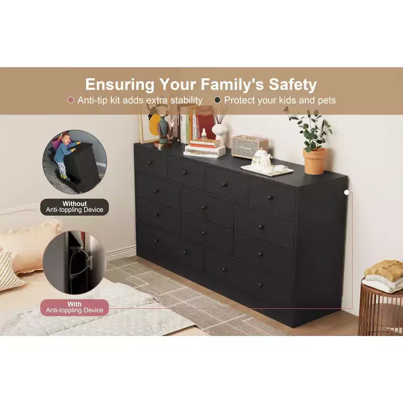 Cómoda de 12 cajones para dormitorio, mueble de almacenamiento grande, soporte de TV, cómoda de madera, para sala de estar, pasillo
