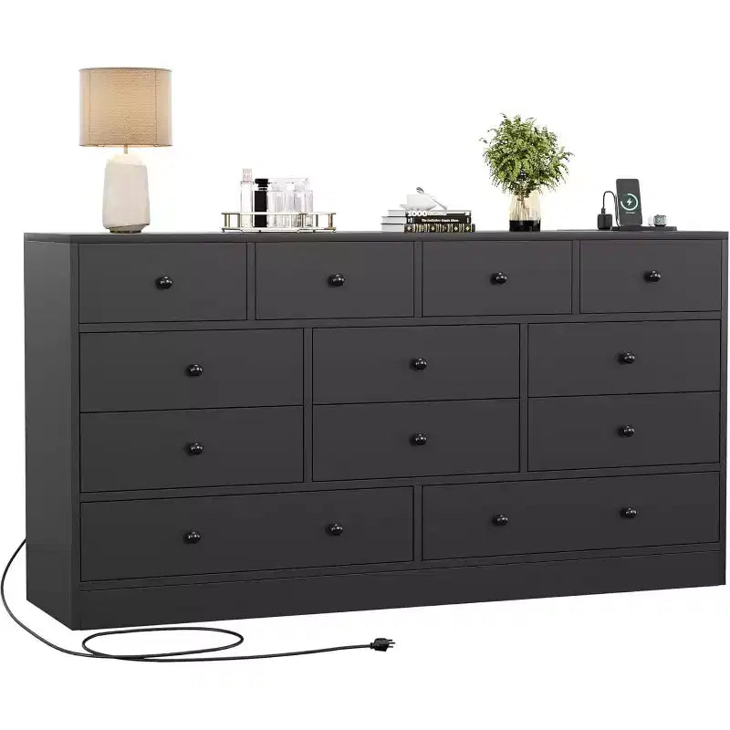 Cómoda de 12 cajones para dormitorio, mueble de almacenamiento grande, soporte de TV, cómoda de madera, para sala de estar, pasillo