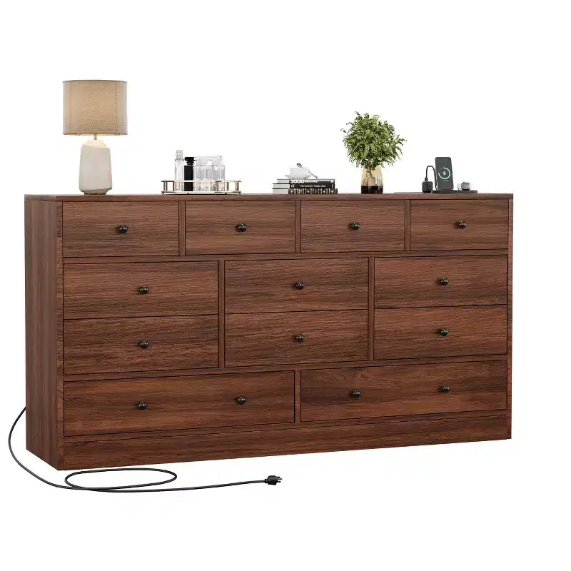 Cómoda de 12 cajones para dormitorio, mueble de almacenamiento grande, soporte de TV, cómoda de madera, para sala de estar, pasillo
