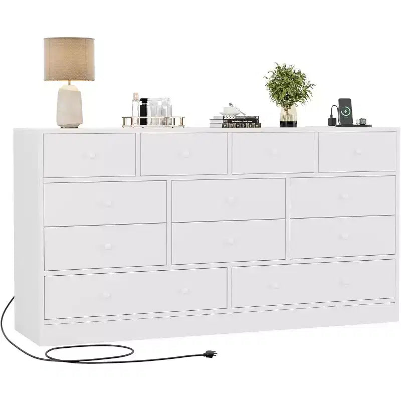 Cómoda de 12 cajones para dormitorio, mueble de almacenamiento grande, soporte de TV, cómoda de madera, para sala de estar, pasillo