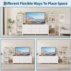 Mueble de TV industrial para televisores de hasta 75 pulgadas, centro de entretenimiento para sala de estar con 9 cajones de tela y 2 estantes de almacenamiento de 4 niveles, consola multimedia para dormitorio