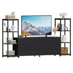 Mueble de TV industrial para televisores de hasta 75 pulgadas, centro de entretenimiento para sala de estar con 9 cajones de tela y 2 estantes de almacenamiento de 4 niveles, consola multimedia para dormitorio