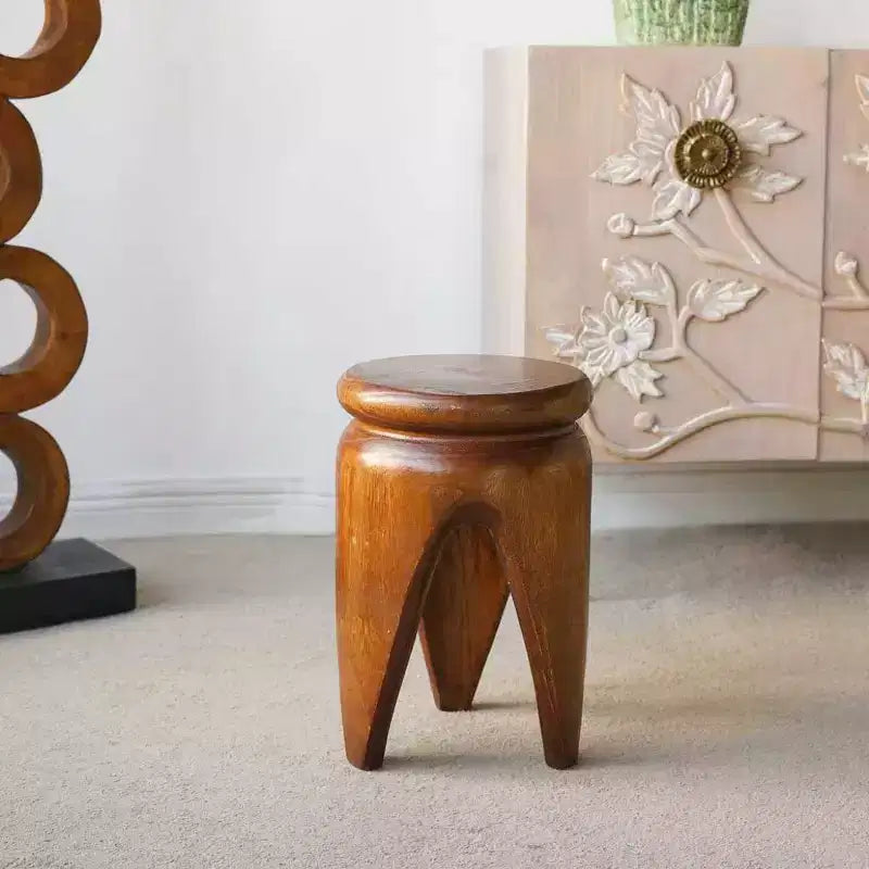 GDFStudio Arashi Carved Paulownia Wood Round Accent Table