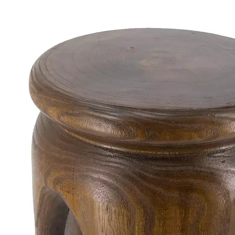 Mesa auxiliar redonda GDFStudio Arashi de madera de paulownia tallada