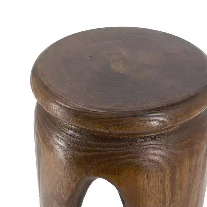 Mesa auxiliar redonda GDFStudio Arashi de madera de paulownia tallada