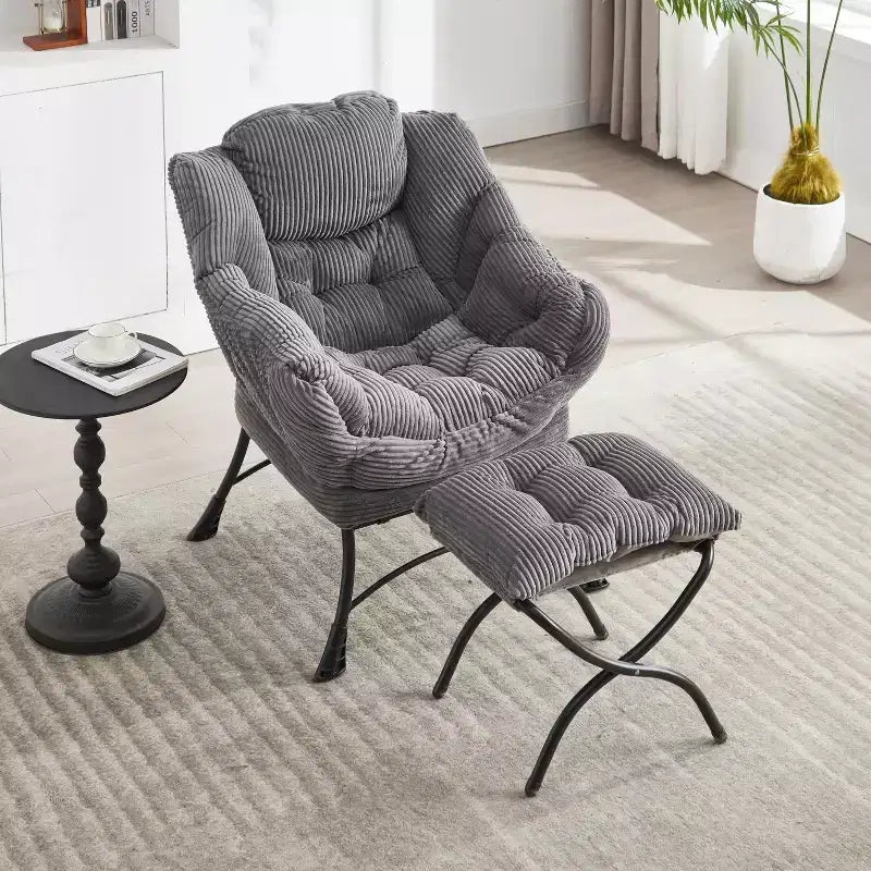 Sillón reclinable ergonómico con otomana para sala de estar y espacios pequeños - Estructura de acero y bolsillo lateral sofá reclinable