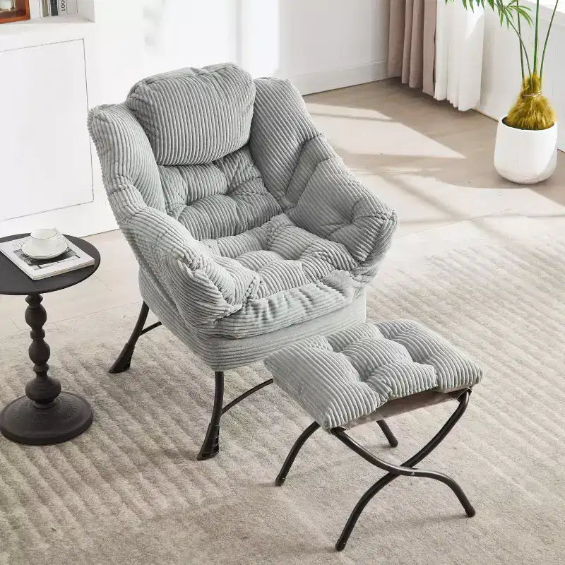Sillón reclinable ergonómico con otomana para sala de estar y espacios pequeños - Estructura de acero y bolsillo lateral sofá reclinable