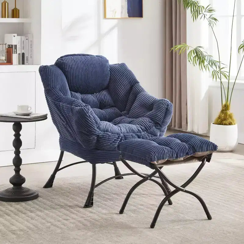 Sillón reclinable ergonómico con otomana para sala de estar y espacios pequeños - Estructura de acero y bolsillo lateral sofá reclinable