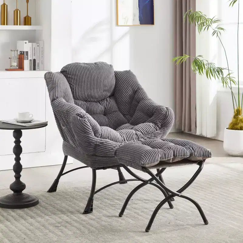 Sillón reclinable ergonómico con otomana para sala de estar y espacios pequeños - Estructura de acero y bolsillo lateral sofá reclinable