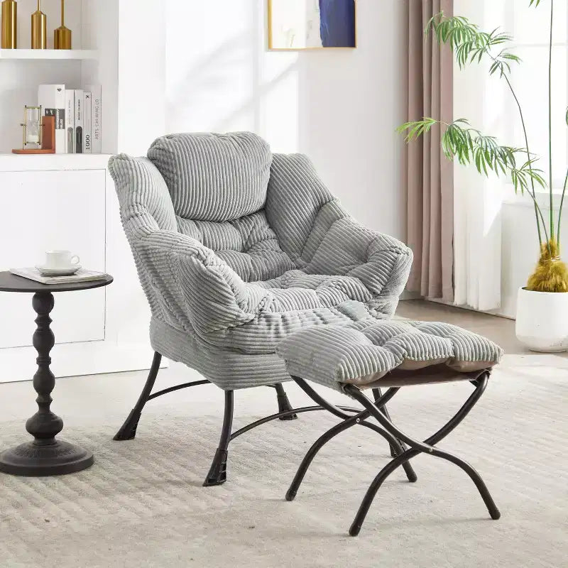 Sillón reclinable ergonómico con otomana para sala de estar y espacios pequeños - Estructura de acero y bolsillo lateral sofá reclinable