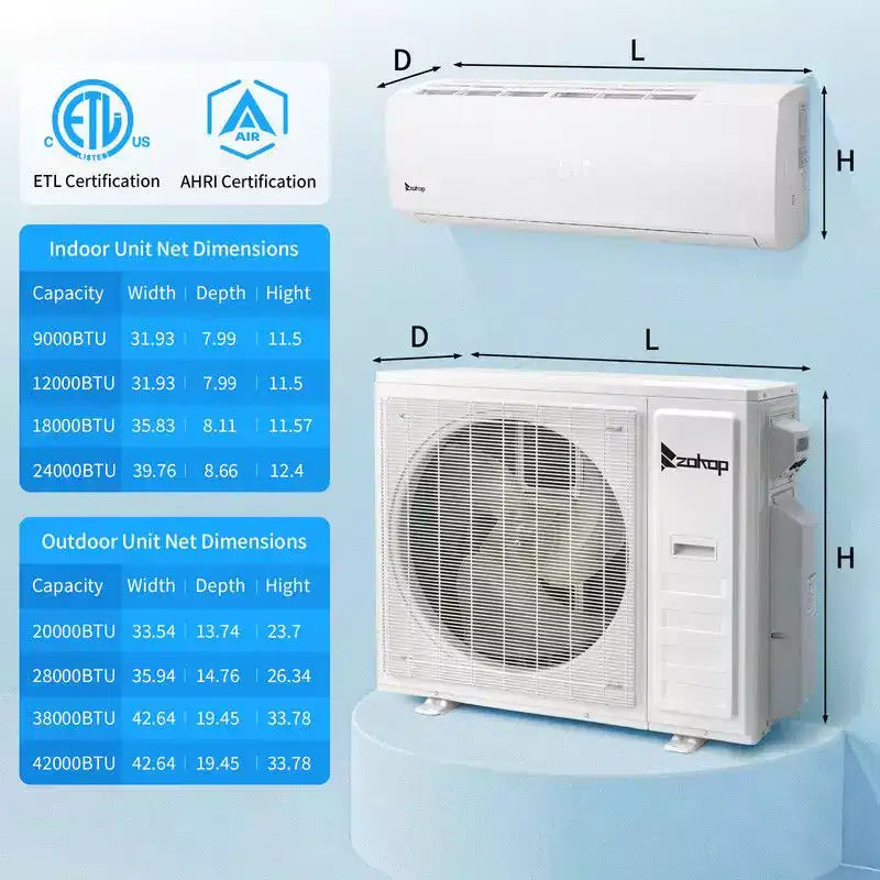 Karl Home 2-Zone 38000 BTU 20 SEER2 Mini Split Air Conditioner with Heat Pump (18K+24K)