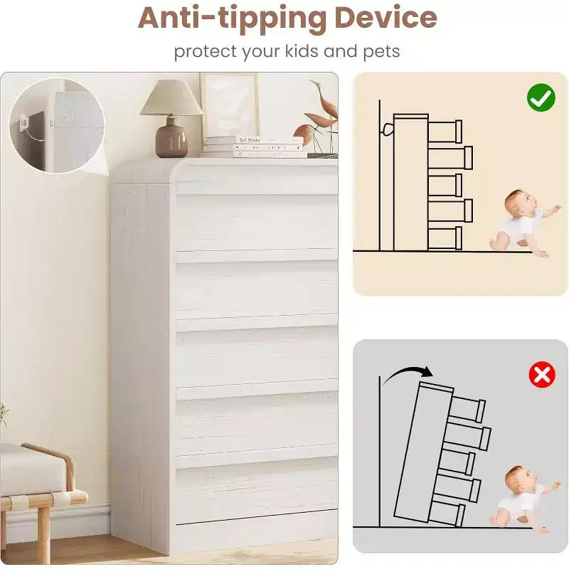 Cómoda moderna de 5 cajones con diseño de arco y borde curvo, mueble independiente para comedor, dormitorio o sala de estar
