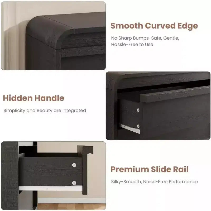 Cómoda moderna de 5 cajones con diseño de arco y borde curvo, mueble independiente para comedor, dormitorio o sala de estar