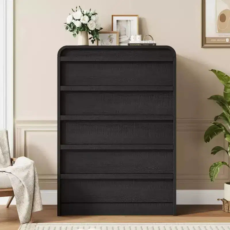 Cómoda moderna de 5 cajones con diseño de arco y borde curvo, mueble independiente para comedor, dormitorio o sala de estar