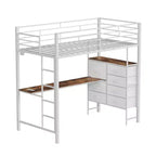 Karl Home Cama alta individual negra con escritorio, litera con 7 cajones de almacenamiento y luz LED