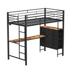 Karl Home Cama alta individual negra con escritorio, litera con 7 cajones de almacenamiento y luz LED