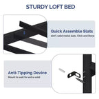 Karl Home Cama alta individual negra con escritorio, litera con 7 cajones de almacenamiento y luz LED