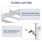 Karl Home Cama alta individual negra con escritorio, litera con 7 cajones de almacenamiento y luz LED
