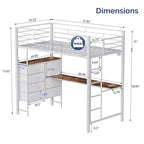Karl Home Cama alta individual negra con escritorio, litera con 7 cajones de almacenamiento y luz LED