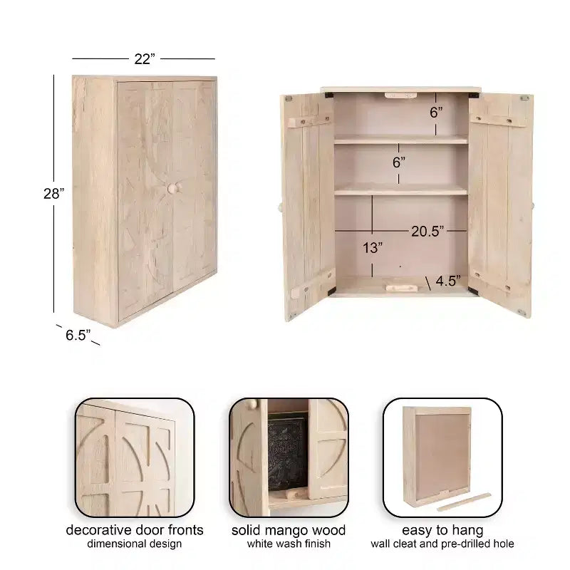 Armario de pared de madera Kate y Laurel Galliene, 22x7x28 blanqueado