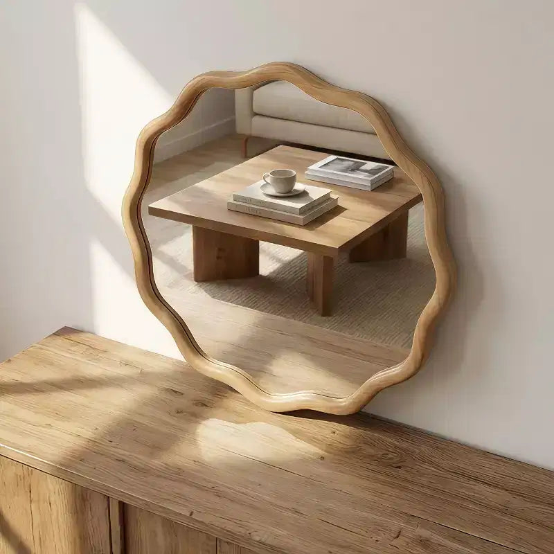 GDFStudio Arlena Espejo decorativo con marco de madera maciza ondulado de 24 pulgadas