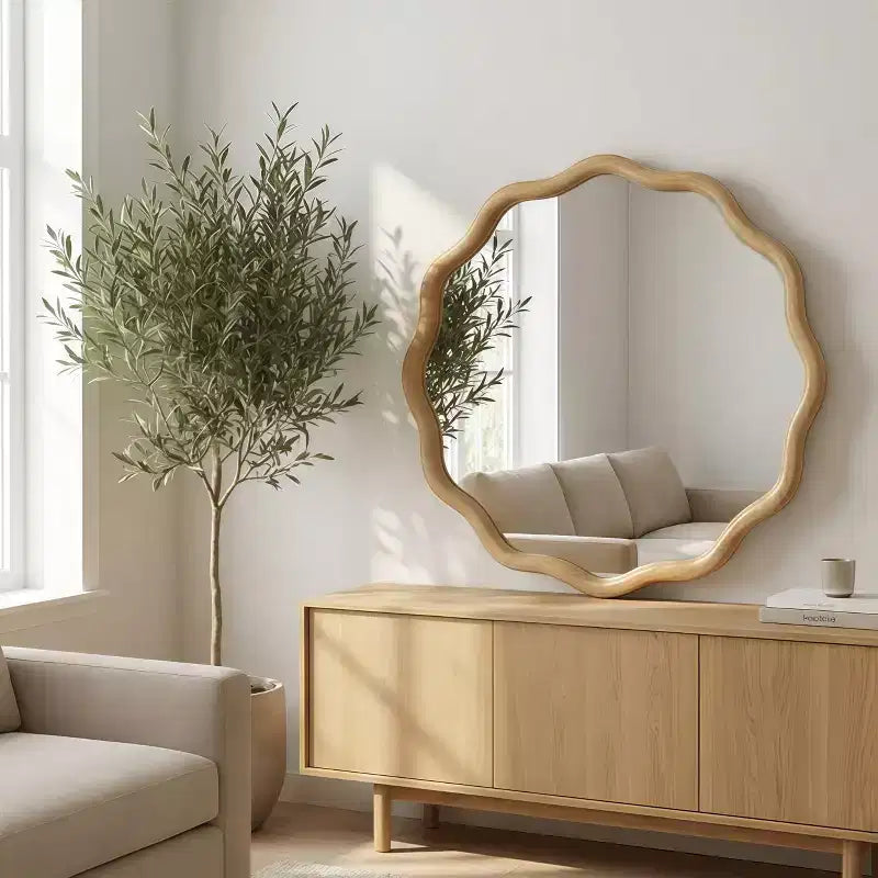 GDFStudio Arlena Espejo decorativo con marco de madera maciza ondulado de 24 pulgadas