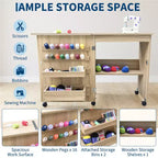 Mesa de costura plegable con ruedas, estantes de almacenamiento, bandejas de almacenamiento, clavijas de madera para el trabajo y el hogar