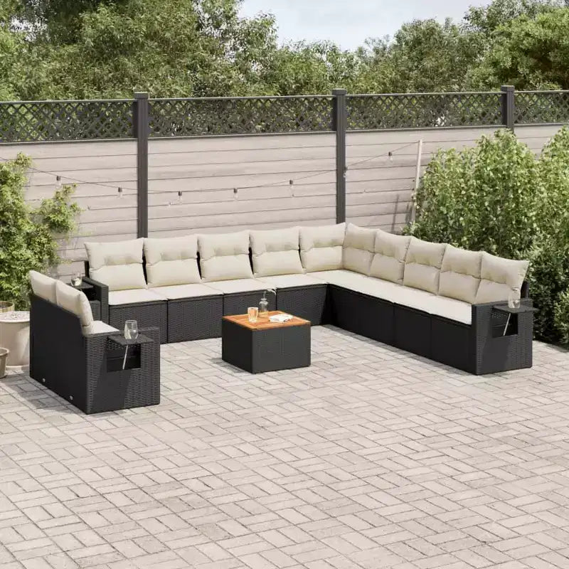 vidaXL Sofá de jardín Negro, Blanco crema