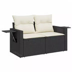 vidaXL Sofá de jardín Negro, Blanco crema