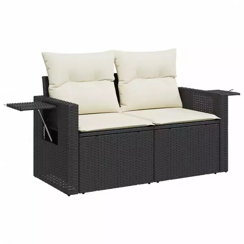 vidaXL Sofá de jardín Negro, Blanco crema