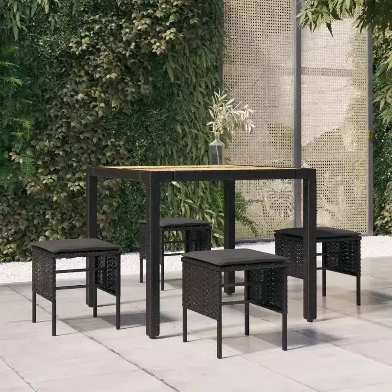 vidaXL Juego de 4 taburetes de jardín pequeños modulares de ratán sintético negro