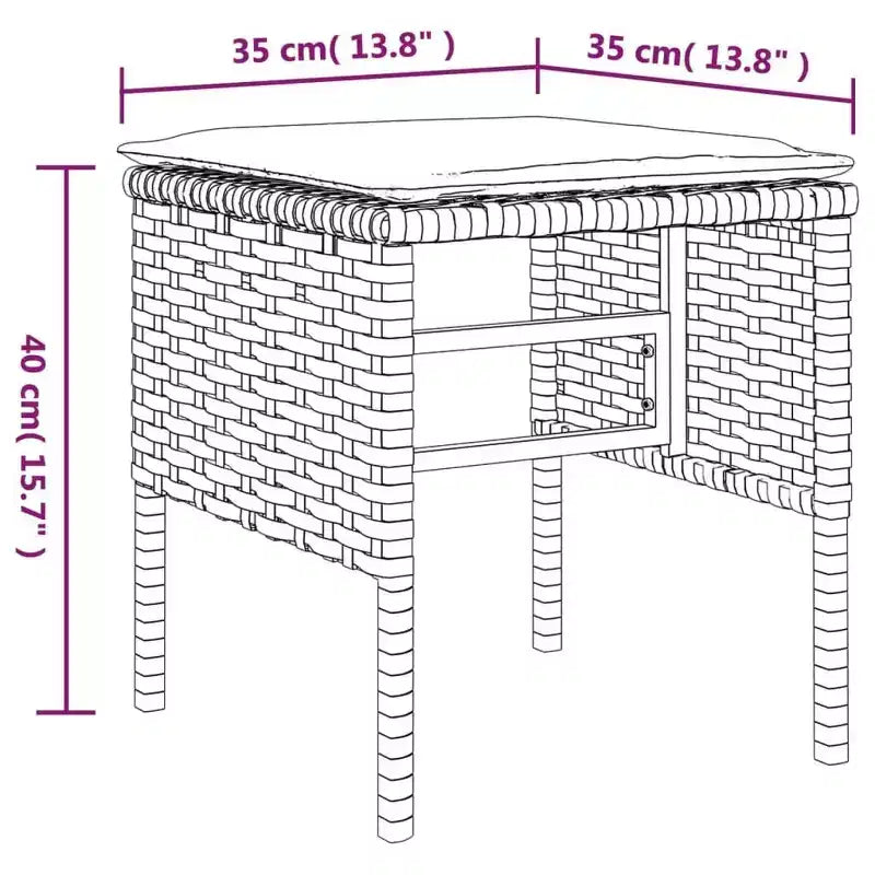 vidaXL Juego de 4 taburetes de jardín pequeños modulares de ratán sintético negro