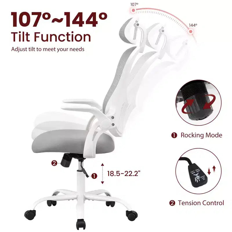Silla de oficina ergonómica de malla de respaldo alto JIONJOY - Reposacabezas ajustable, reposabrazos abatibles, respaldo de malla transpirable, silla giratoria para el hogar y la oficina