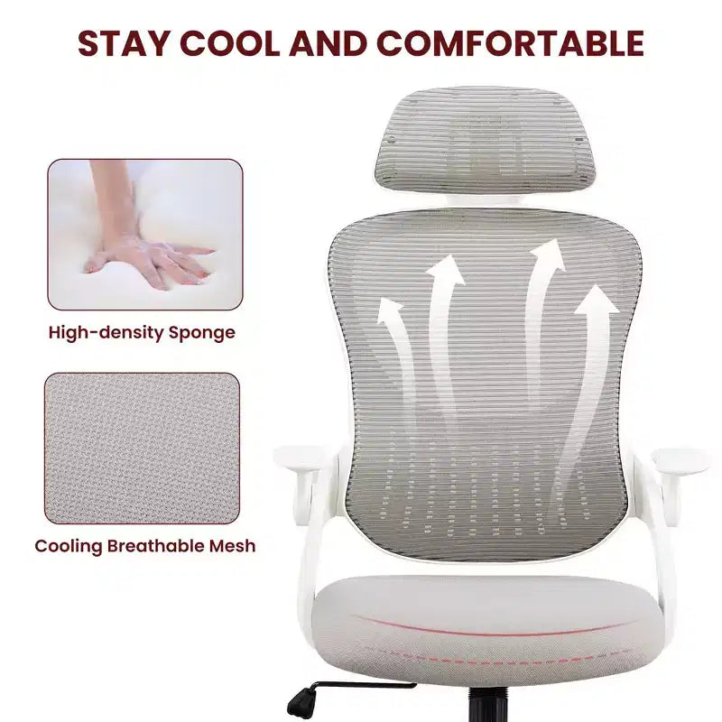 Silla de oficina ergonómica de malla de respaldo alto JIONJOY - Reposacabezas ajustable, reposabrazos abatibles, respaldo de malla transpirable, silla giratoria para el hogar y la oficina
