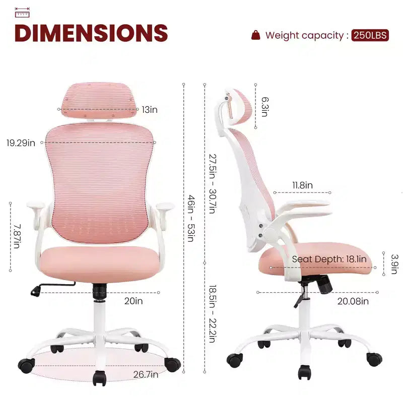 Silla de oficina ergonómica de malla de respaldo alto JIONJOY - Reposacabezas ajustable, reposabrazos abatibles, respaldo de malla transpirable, silla giratoria para el hogar y la oficina